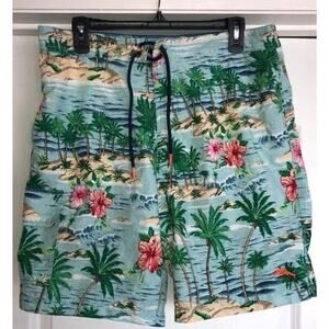 Tommy Bahama Blue Swim Trunks with Tropical Print